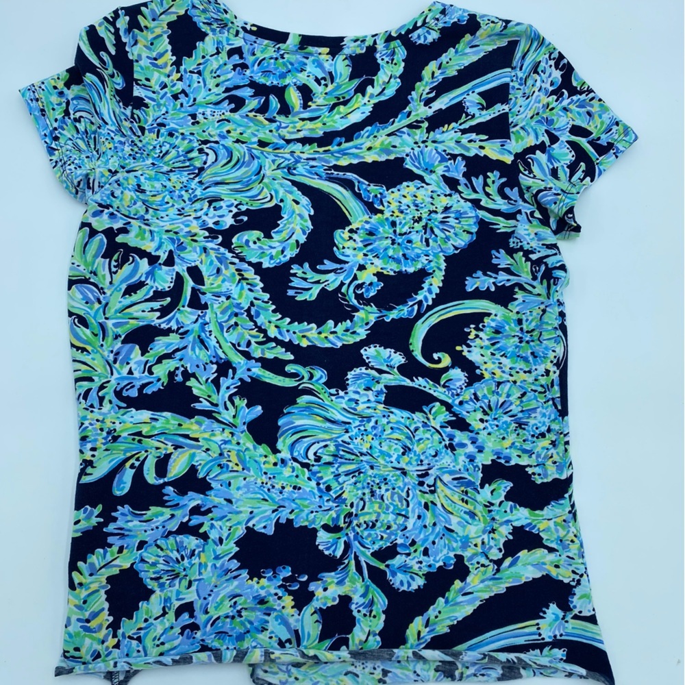 Lilly Pulitzer Mari Top Hide Tide Navy Scuba Doo Size Small T Shirt Short Sleeve - Picture 6 of 7